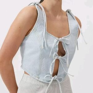 Milk It Romance Denim Tie-Front Corset Top Size 10 NWT